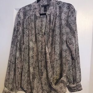 INC long sleeved blouse pink and cream snake print